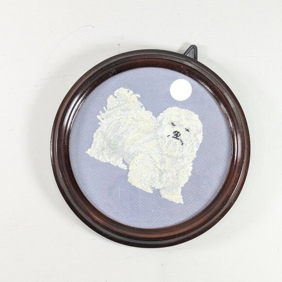Finished and framed needlepoint / cross stitch art Maltese dog portrait - Picture 2 of 5